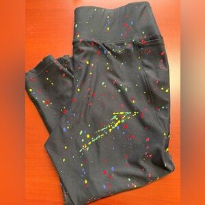 Livi capri length Black Leggings with Colorful Paint Splatter